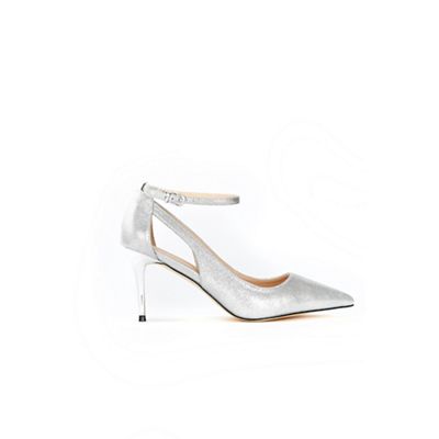 silver court shoes with ankle strap