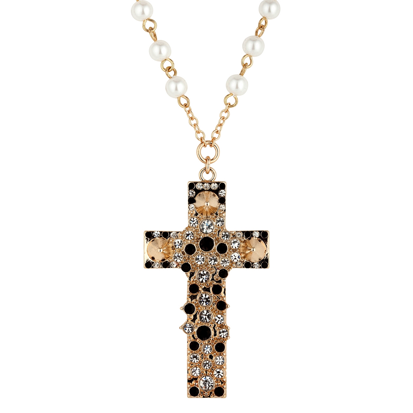 Mood Long cross pendant rosary bead necklace