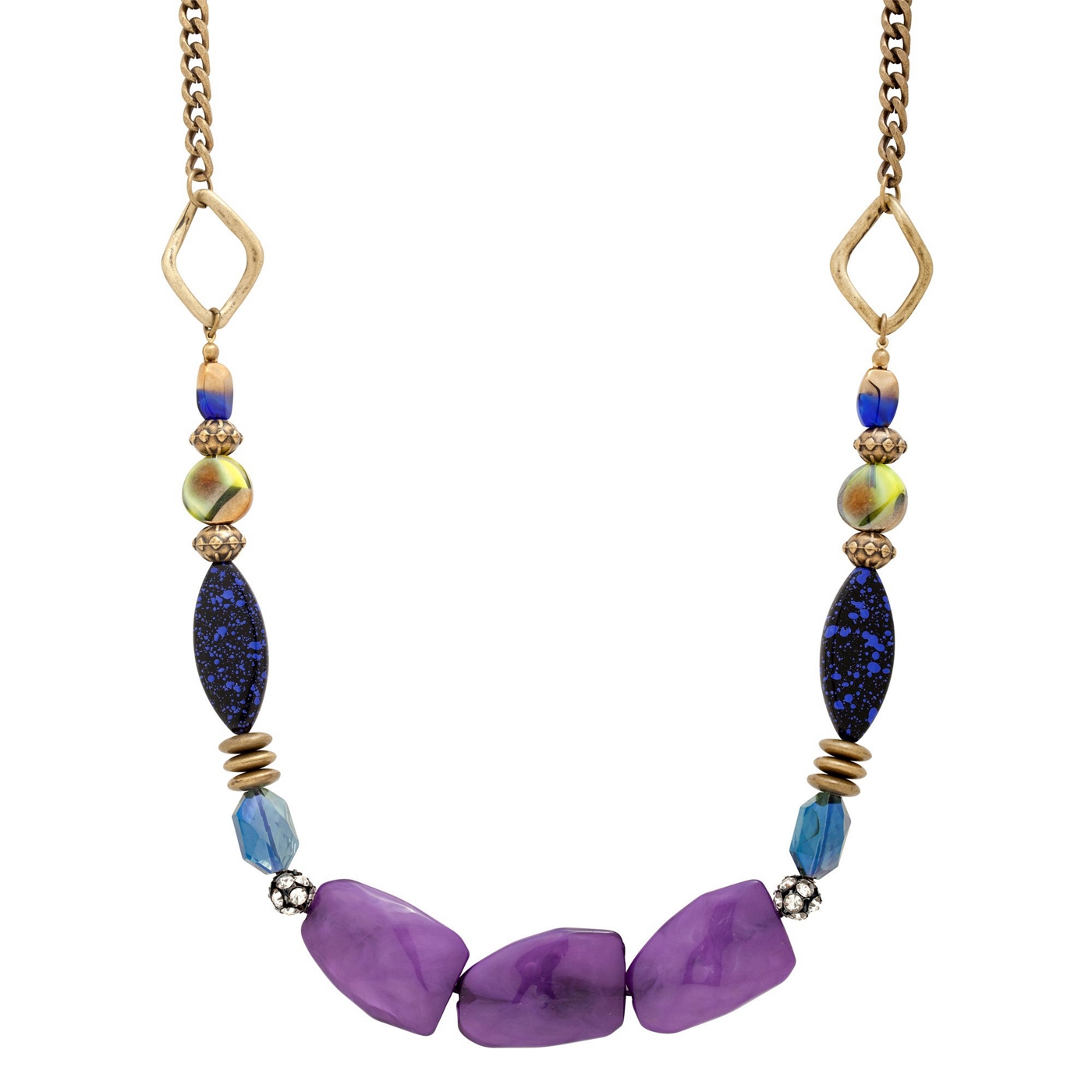 Butterfly by Matthew Williamson Blue and purple mixed bead tribal necklace