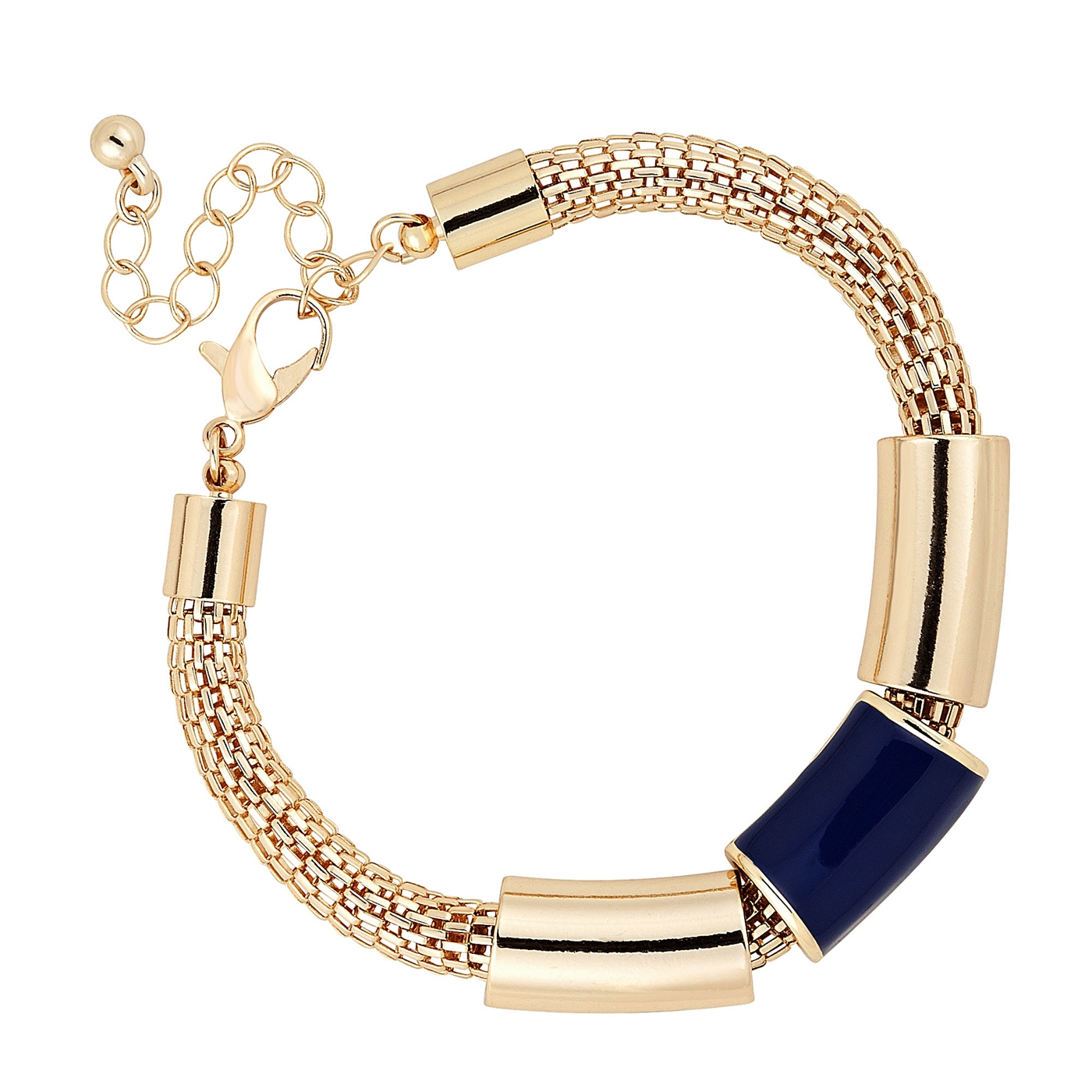 Red Herring Blue tube and gold mesh bracelet