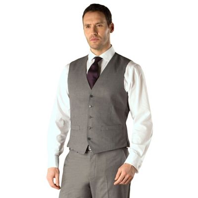 Occasions Grey plain weave regular fit 5 button waistcoat | Debenhams
