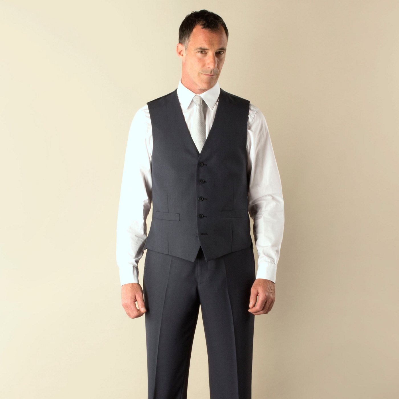 Karl Jackson Blue pick and pick 5 button regular fit suit waistcoat