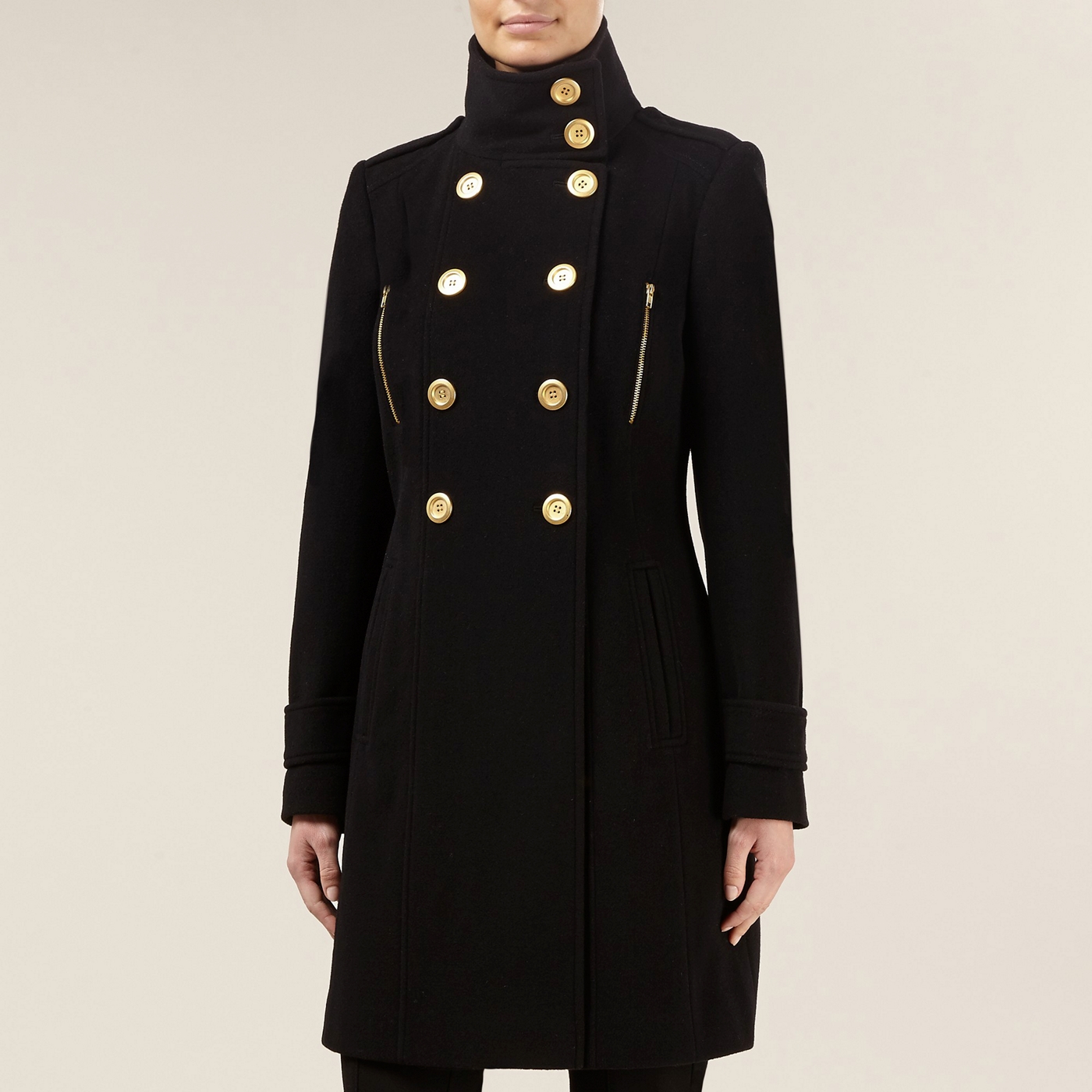 Planet Black Mid length Wool Military Coat