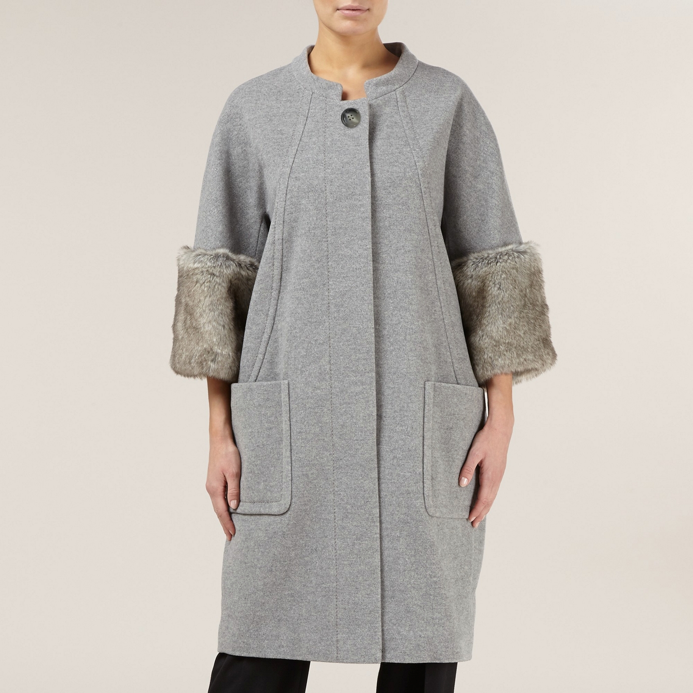 Kaliko Faux Fur Cuffed Cocoon Coat