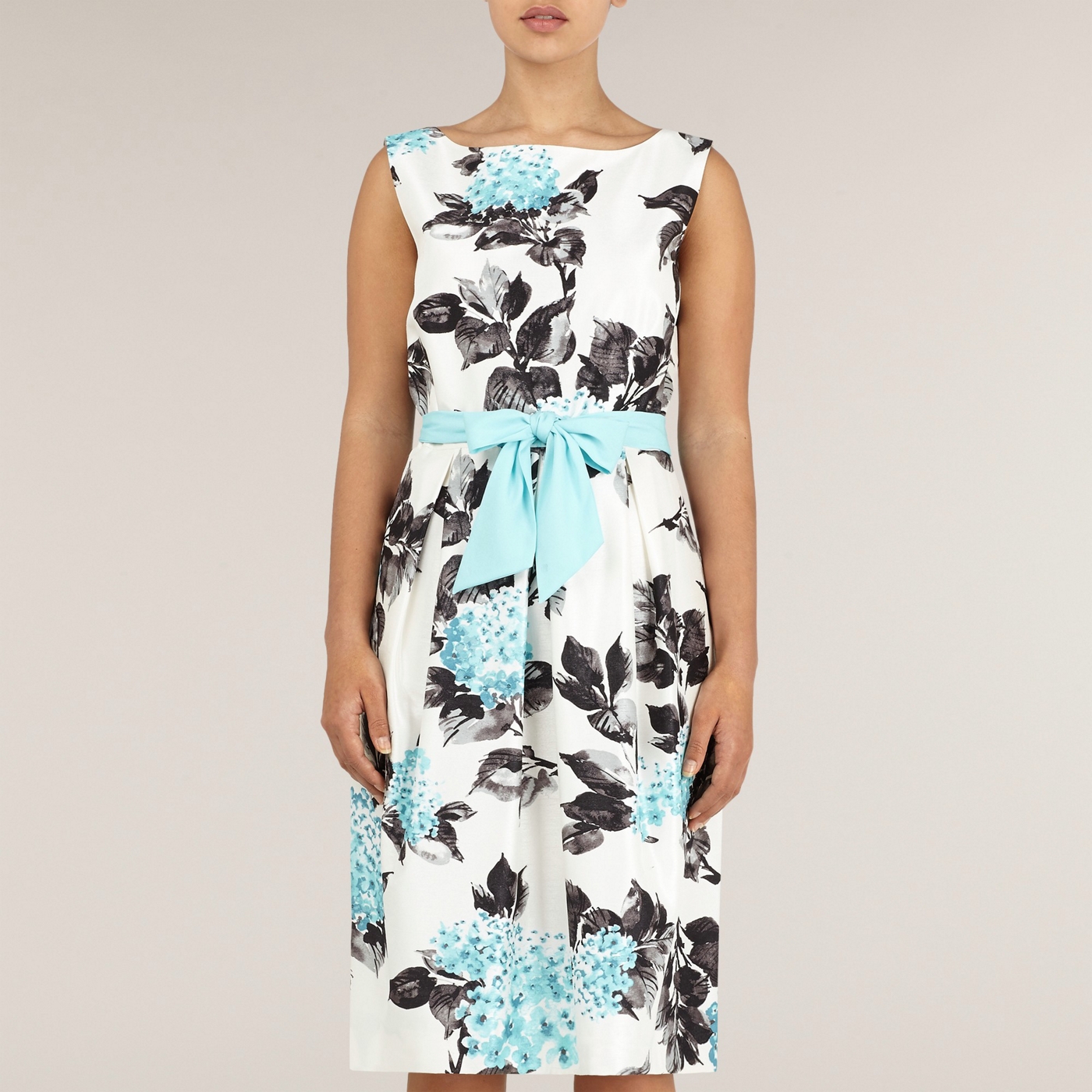 Precis Petite Aqua Floral Sash Dress