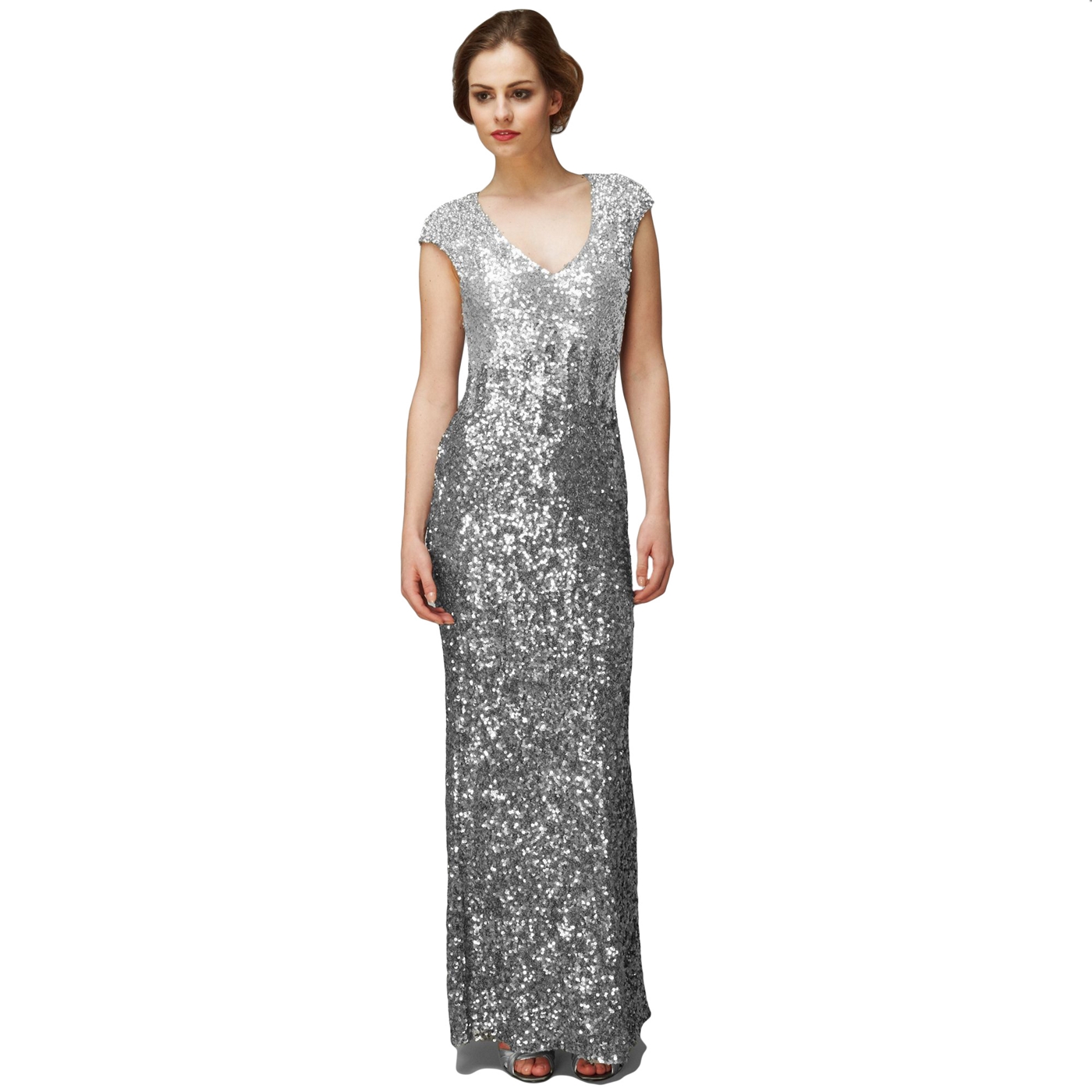 Phase Eight Charcoal And Silver Collete Sequin Full Length Dress