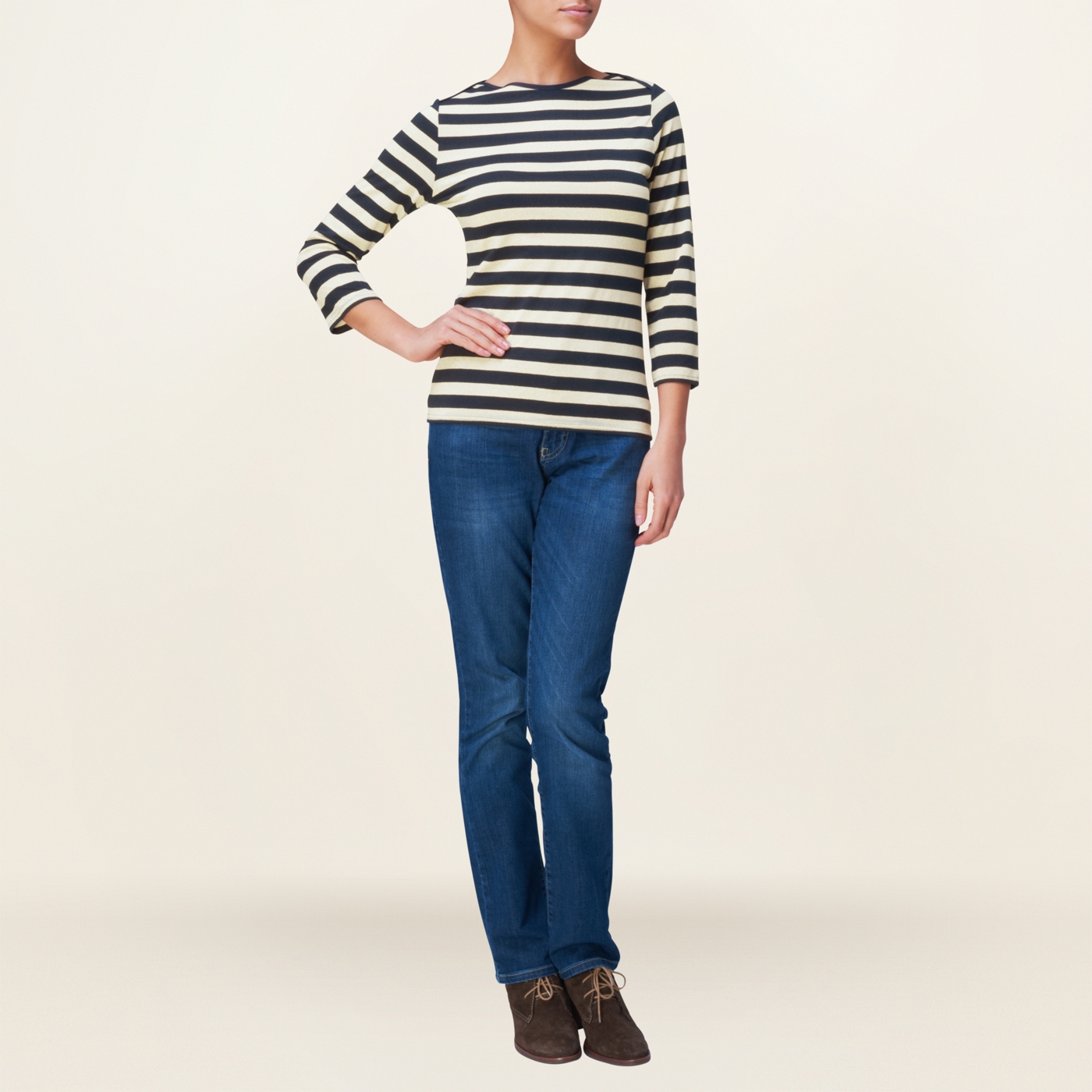 Phase Eight Navy And Gold Shimmer Stripe Boatneck Top