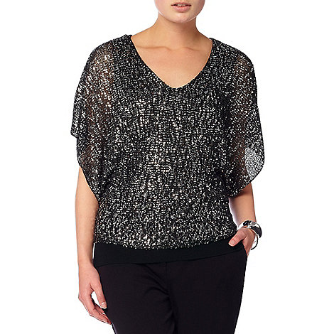 Phase Eight Black and Silver antonella sequin double layer knit top ...