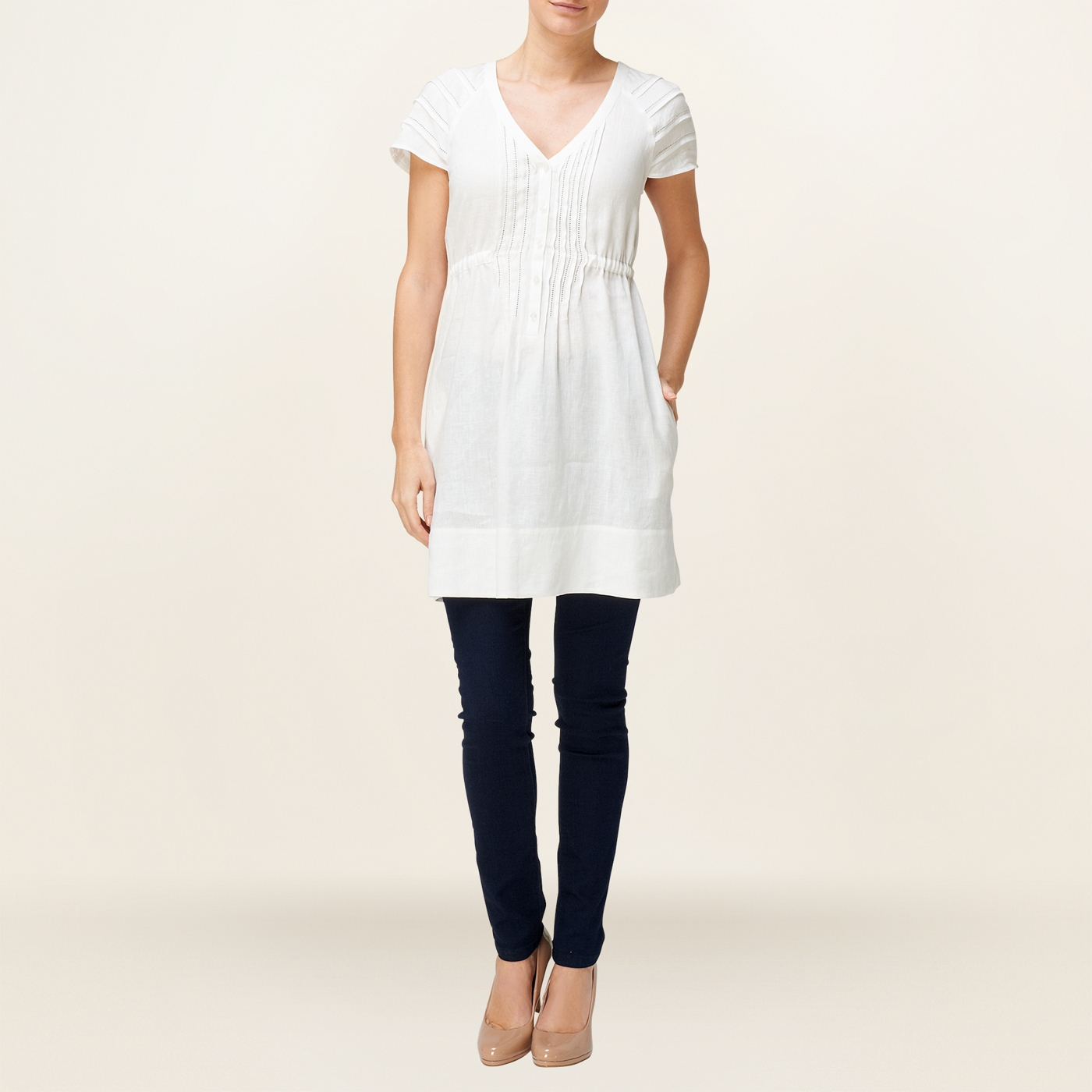 Phase Eight White Annie Pintuck Linen Tunic