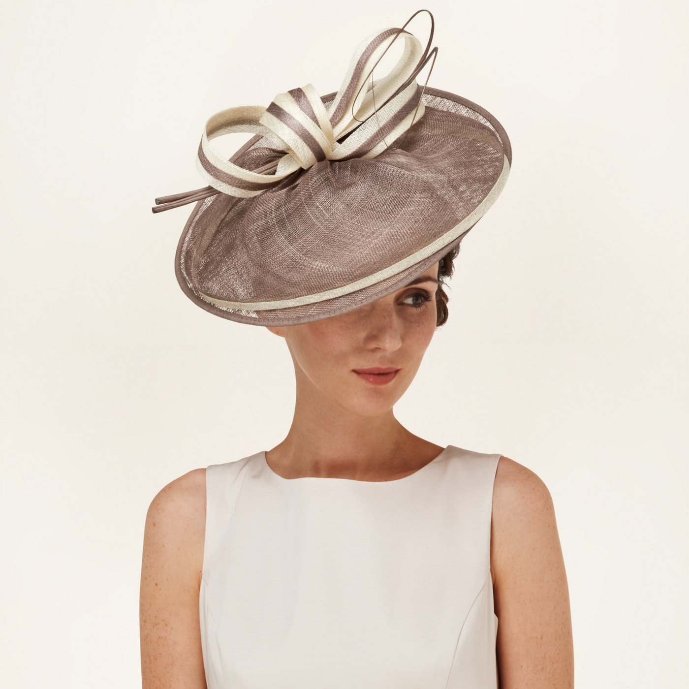 Phase Eight Praline and Cream clara contrast trim disc fascinator