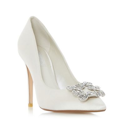 Dune Ivory 'Breanna' jewelled square brooch pointed toe court shoe ...