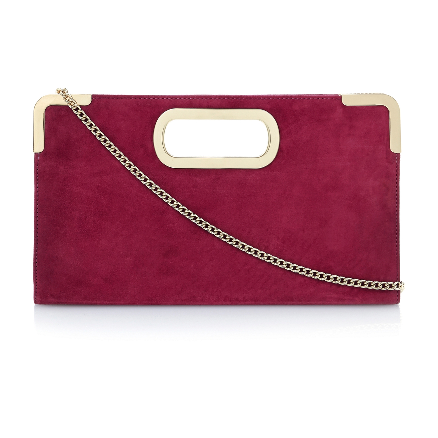 Dune Fuschia metal cut out handle clutch bag