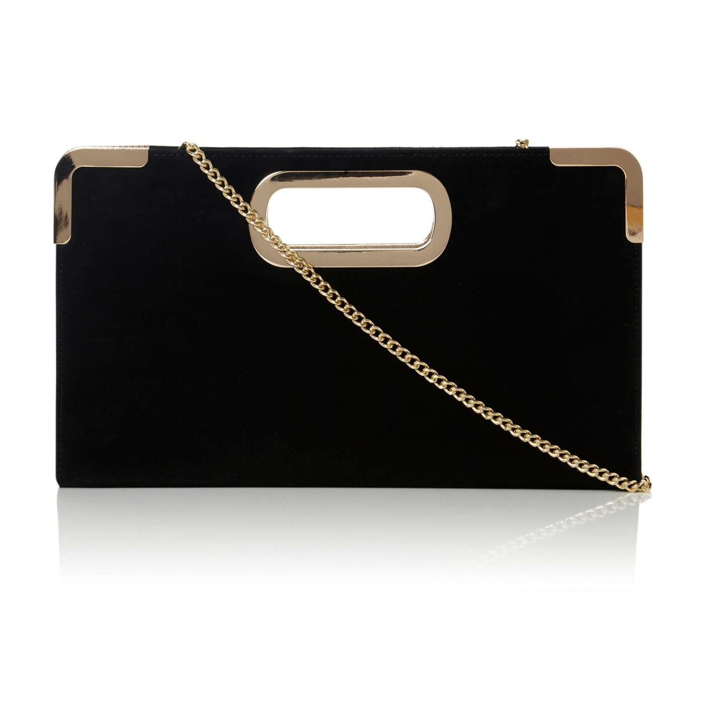 Dune Black suede evies suede metal trimmed handle box clutch bag