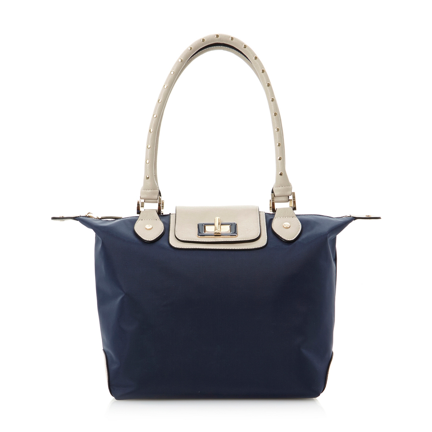 Dune Navy dylon nylon tote bag with studded handles