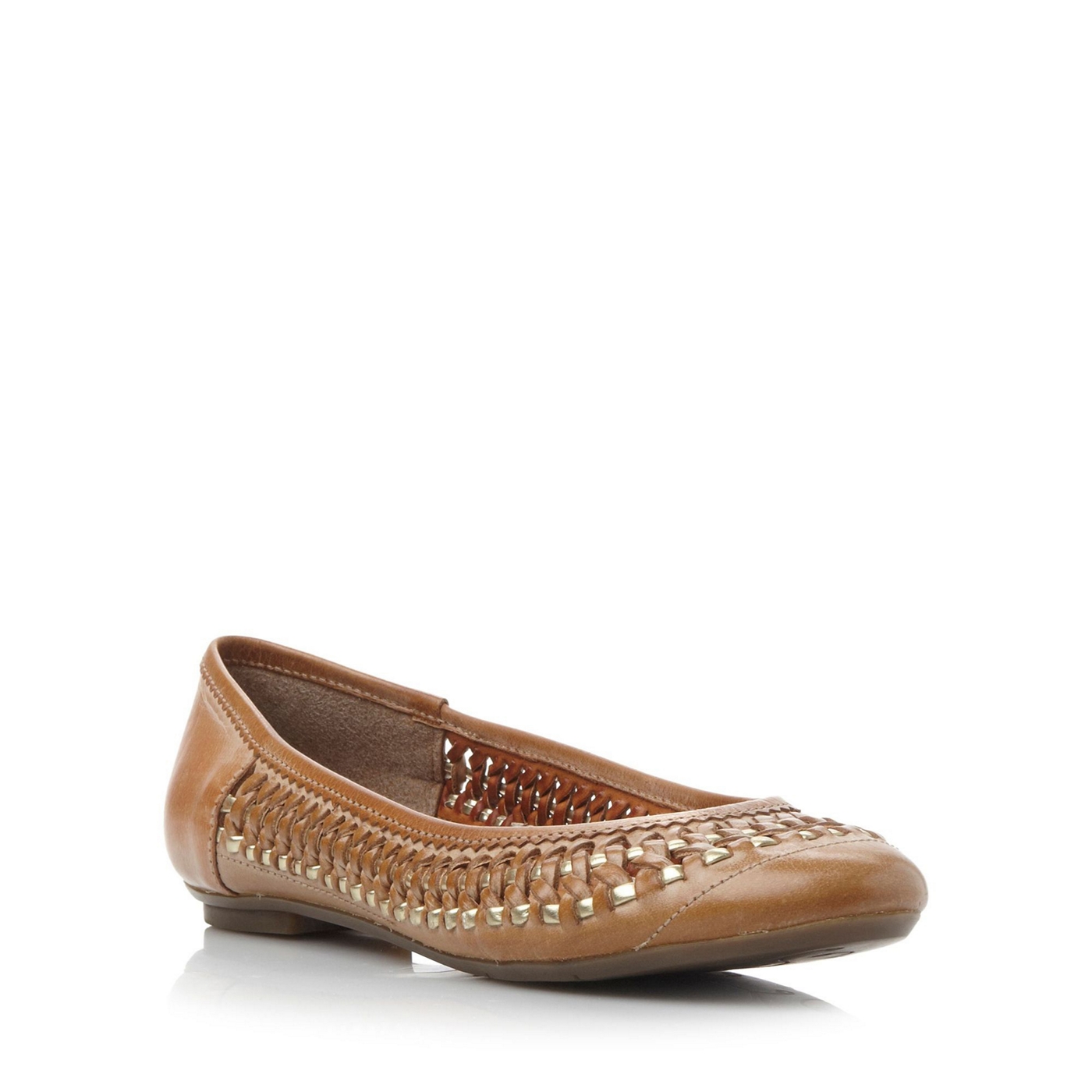 Dune Dune tan moren woven round toe pump