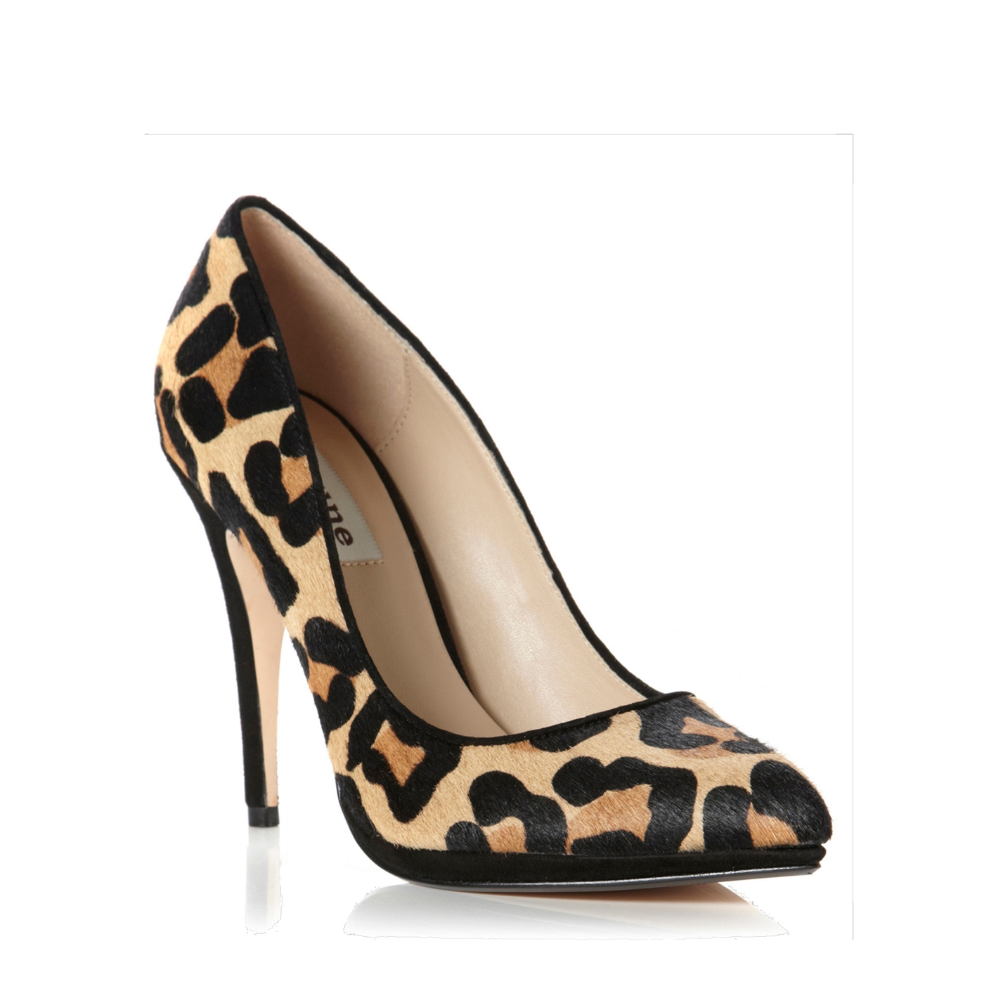 Dune Dune leopard pony acute pointed toe leopard print pony court shoe