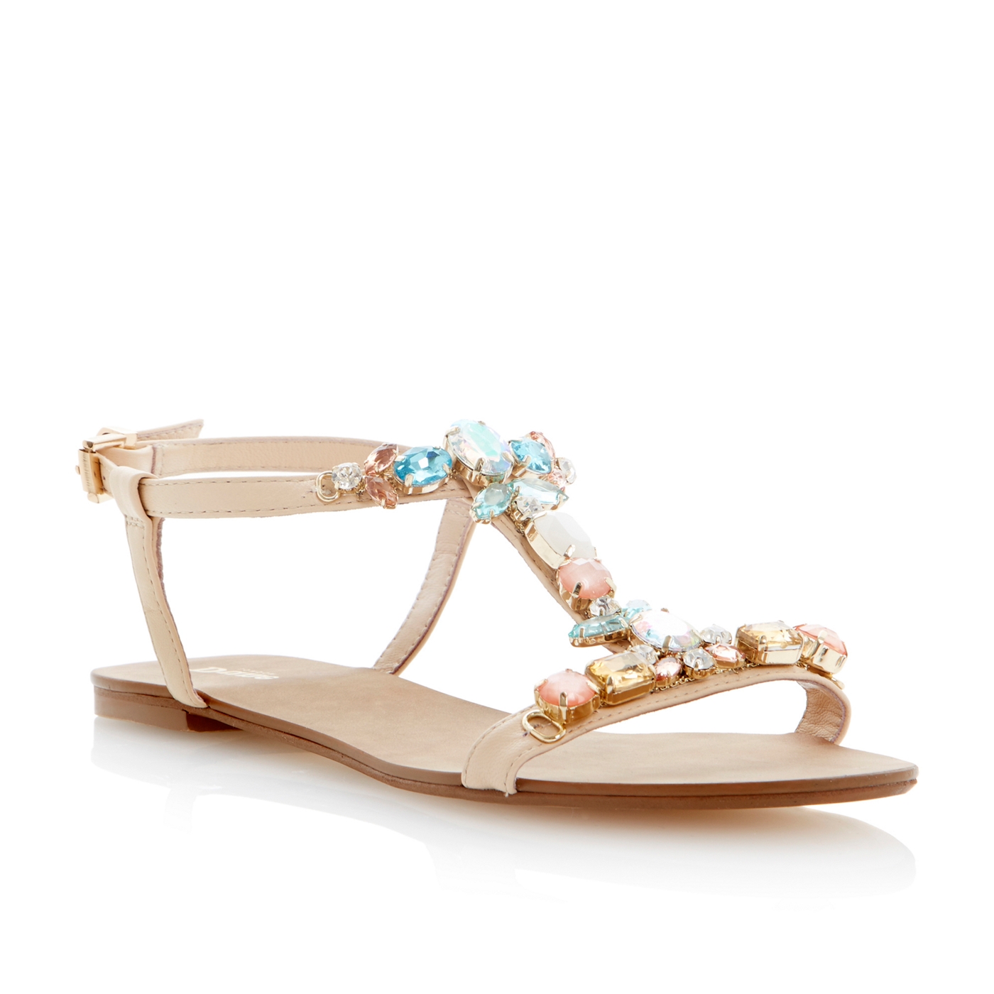 Dune Blonde jewel embellished t bar flat sandal