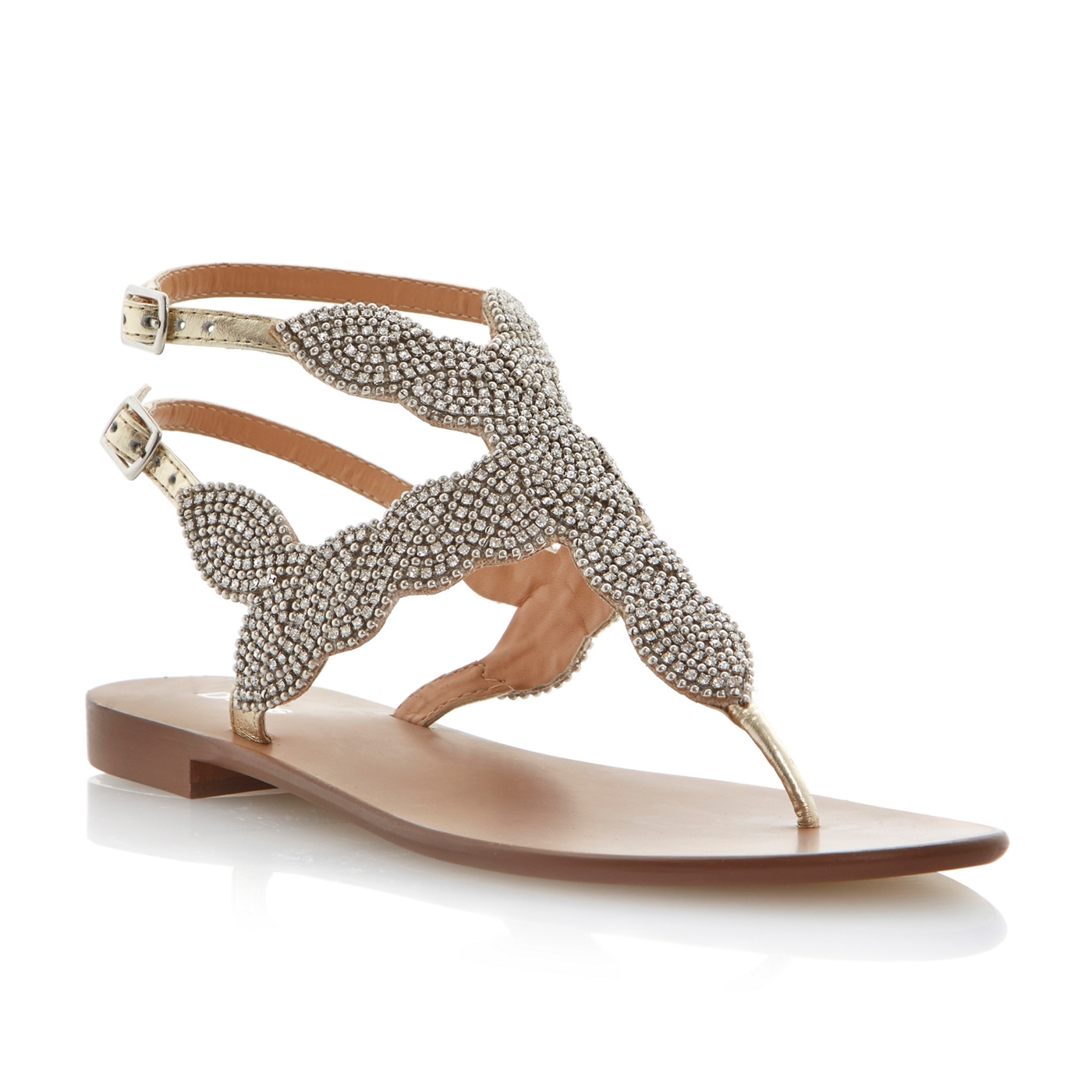 Dune Champagne beaded toe post sandal