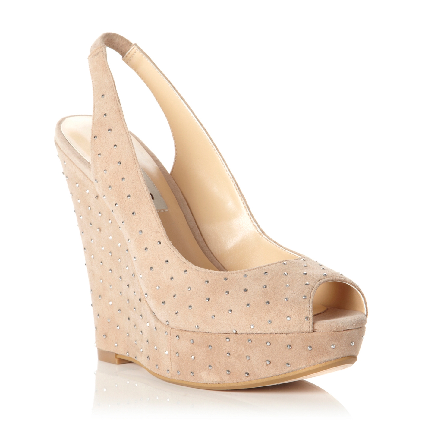 Dune Taupe suede harbor scattered diamante detail wedge sandal