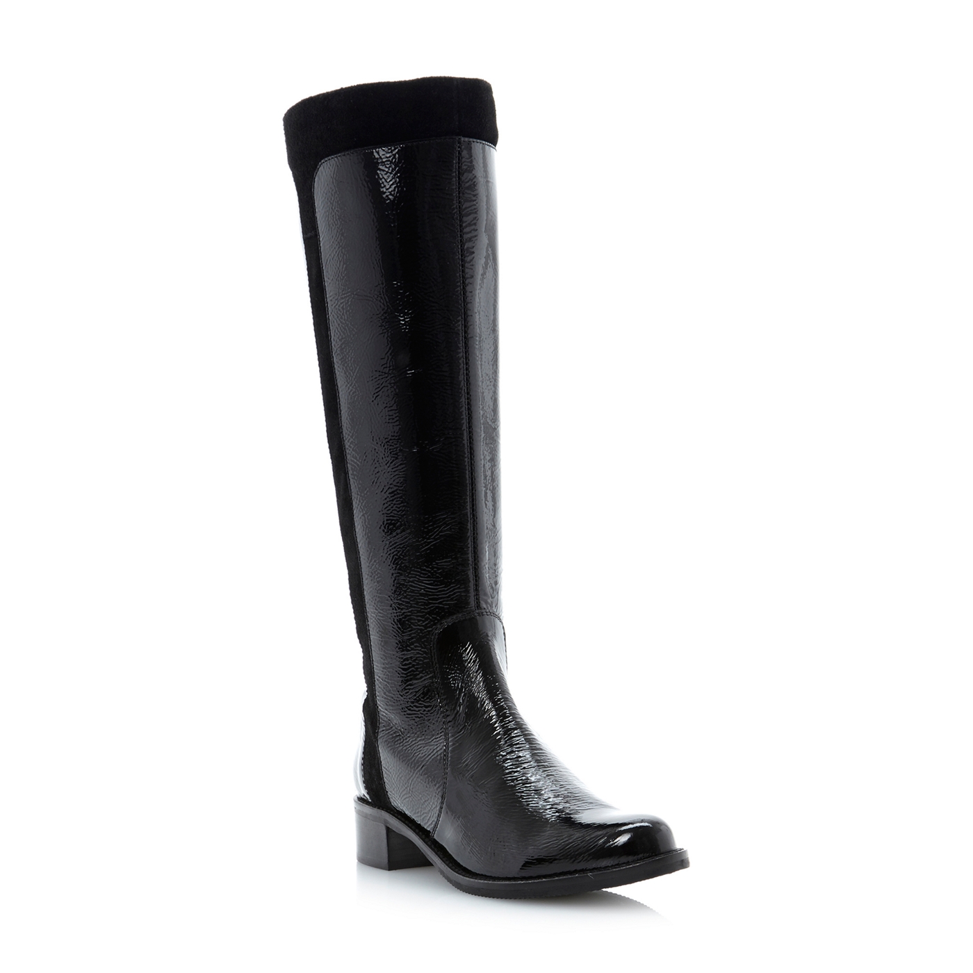 Dune Black mixed material zipped back riding boots