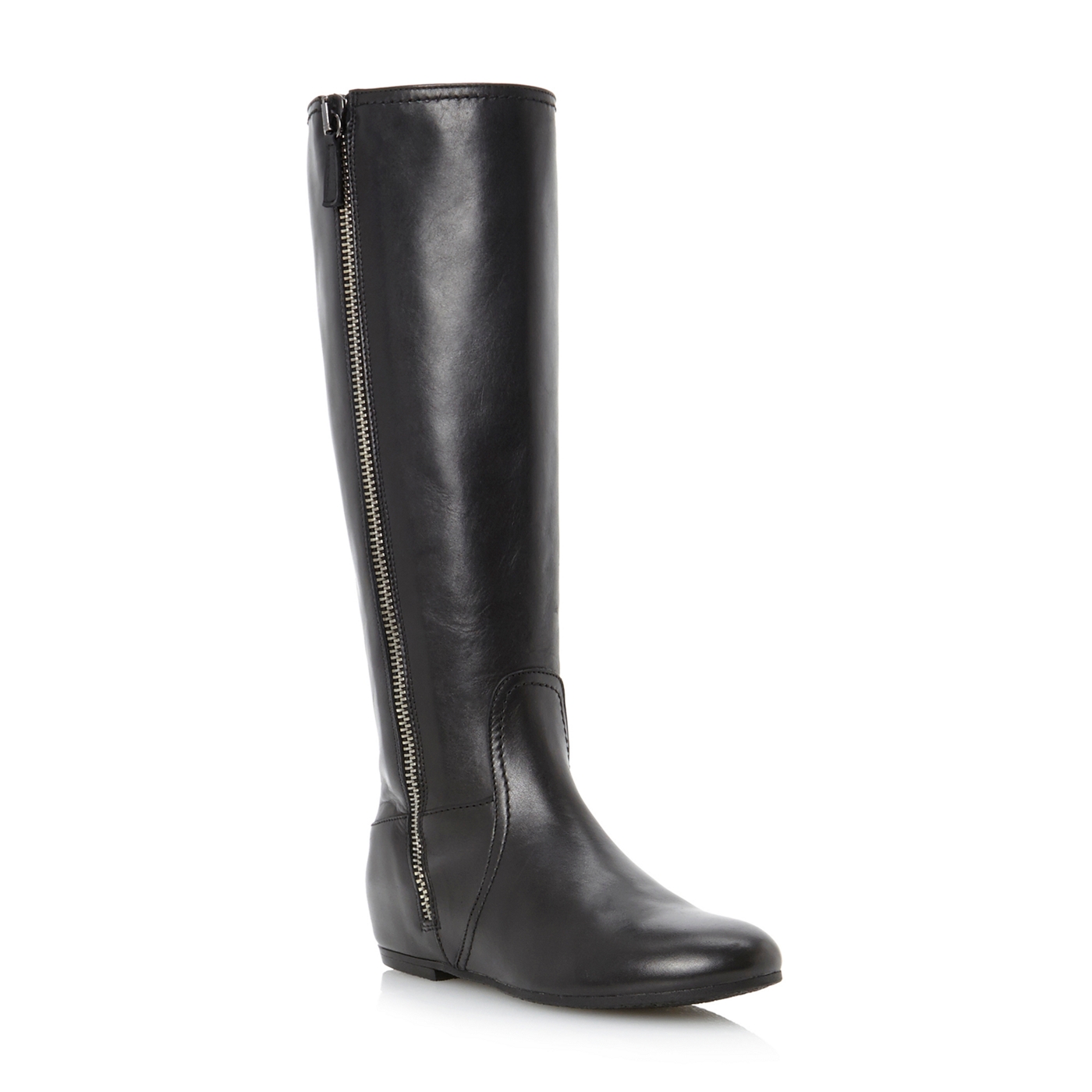 Dune Black exposed side zip concealed wedge boots