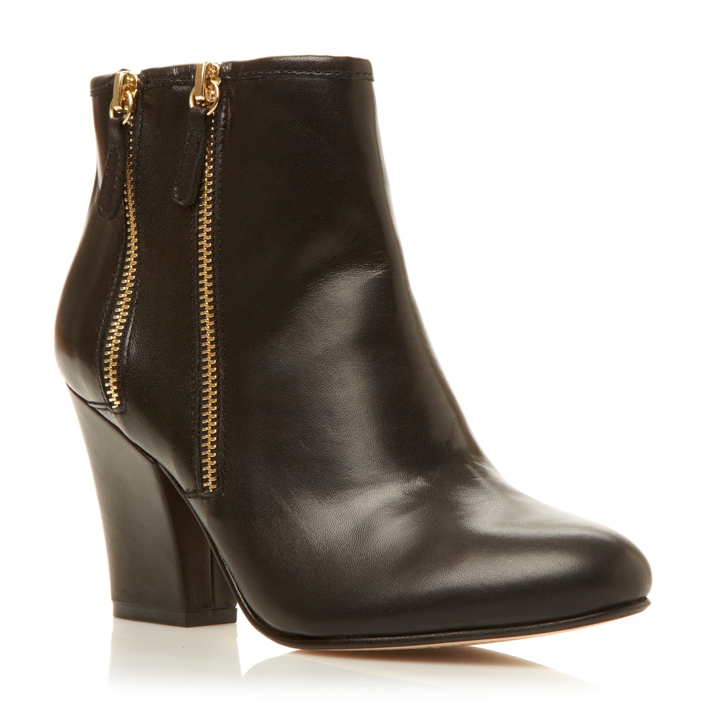 Dune Black double zip detail mid heel ankle boots