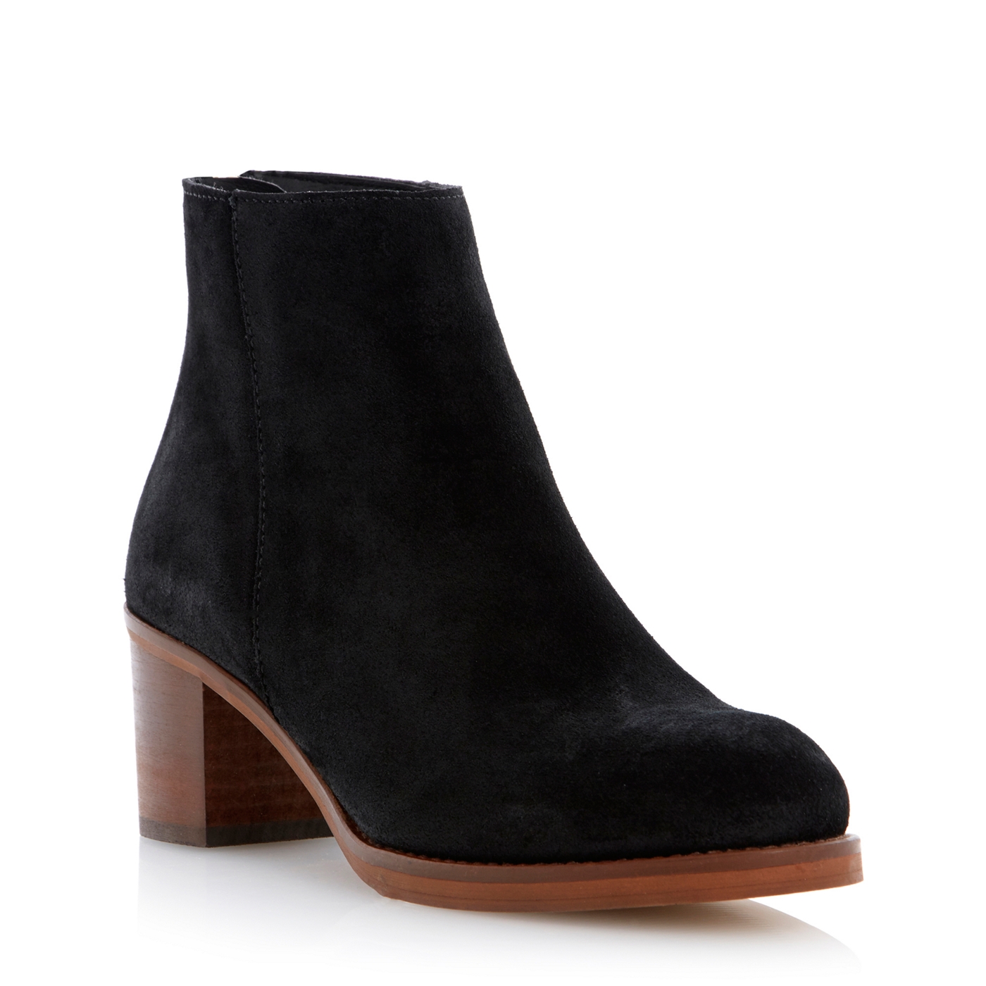 Dune Black back zip block heel ankle boot