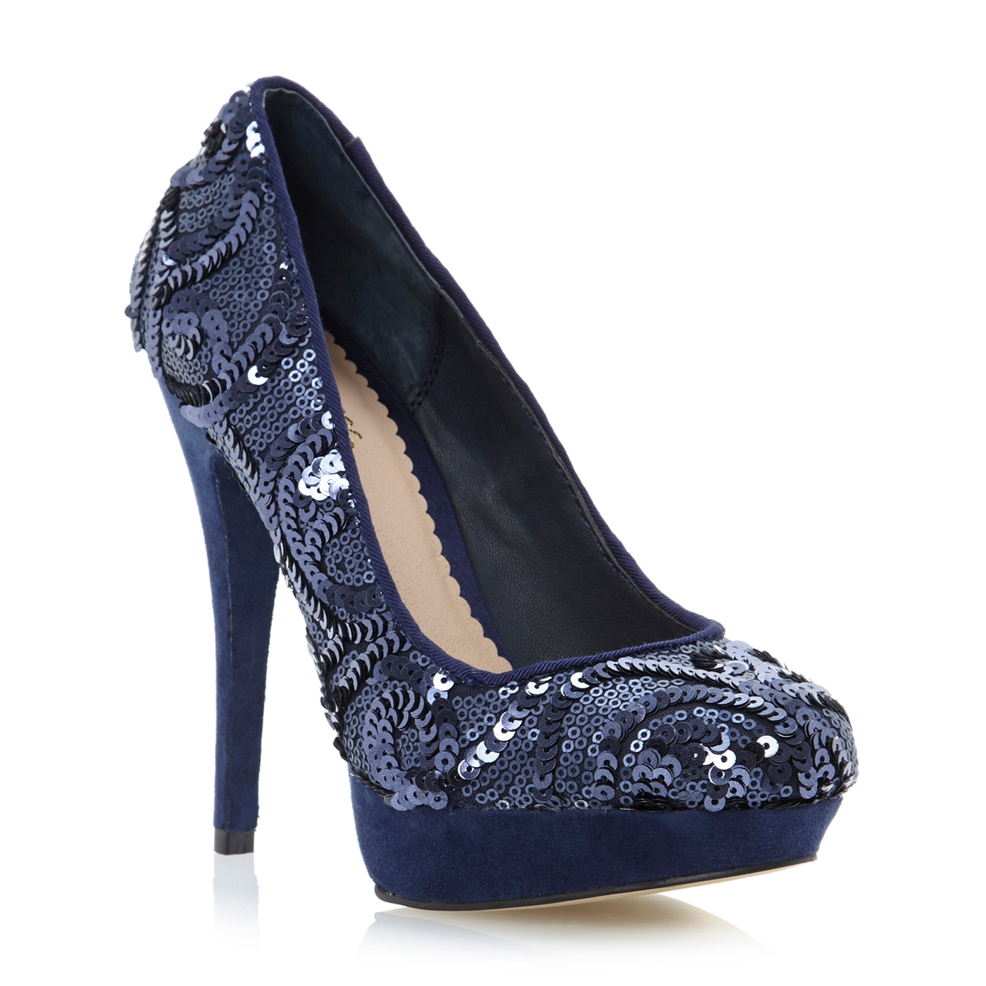 Head Over Heels by Dune Navy synthetic Brodie sequin platform court shoe