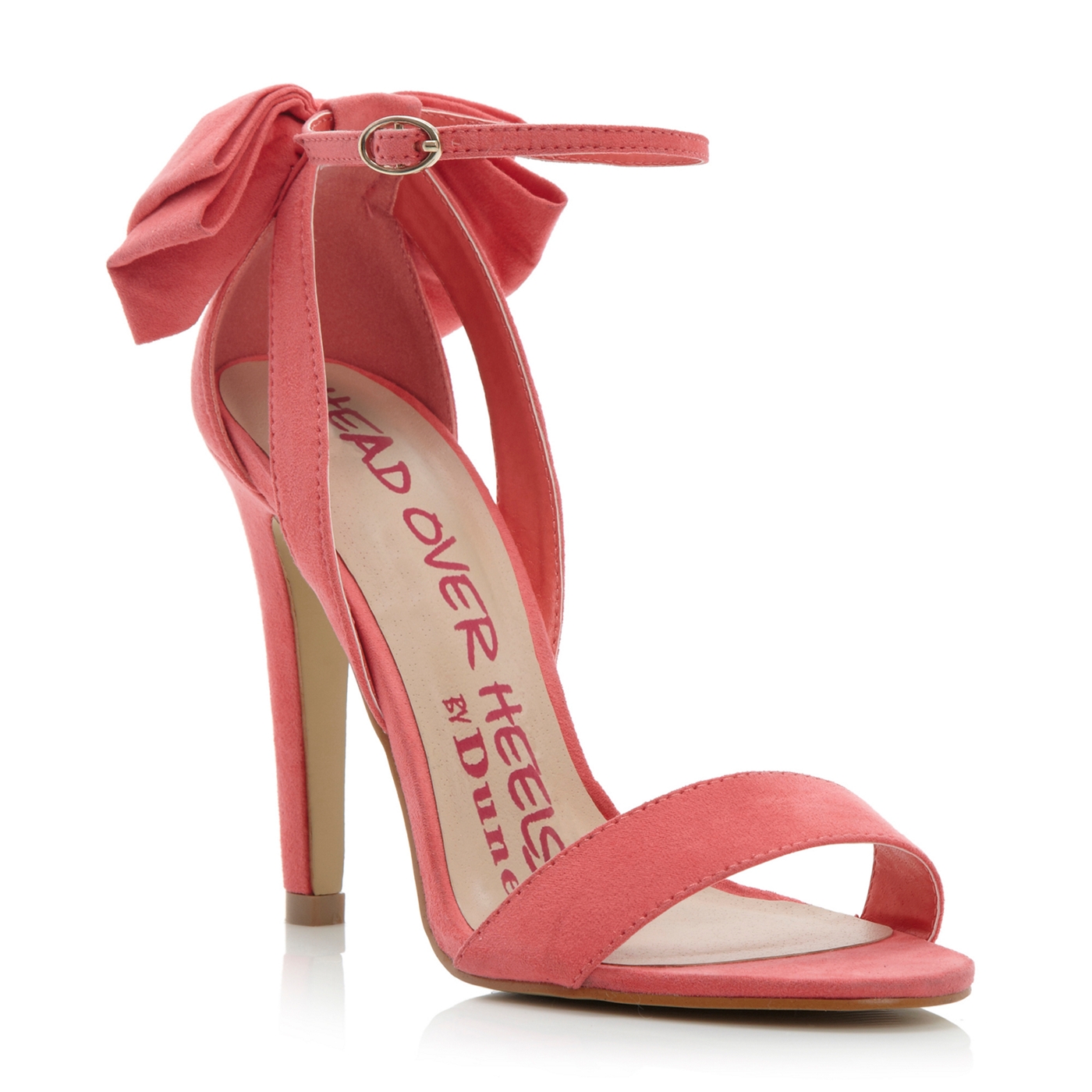 Head Over Heels by Dune Pink synthetic Helana bow back ankle strap sandal