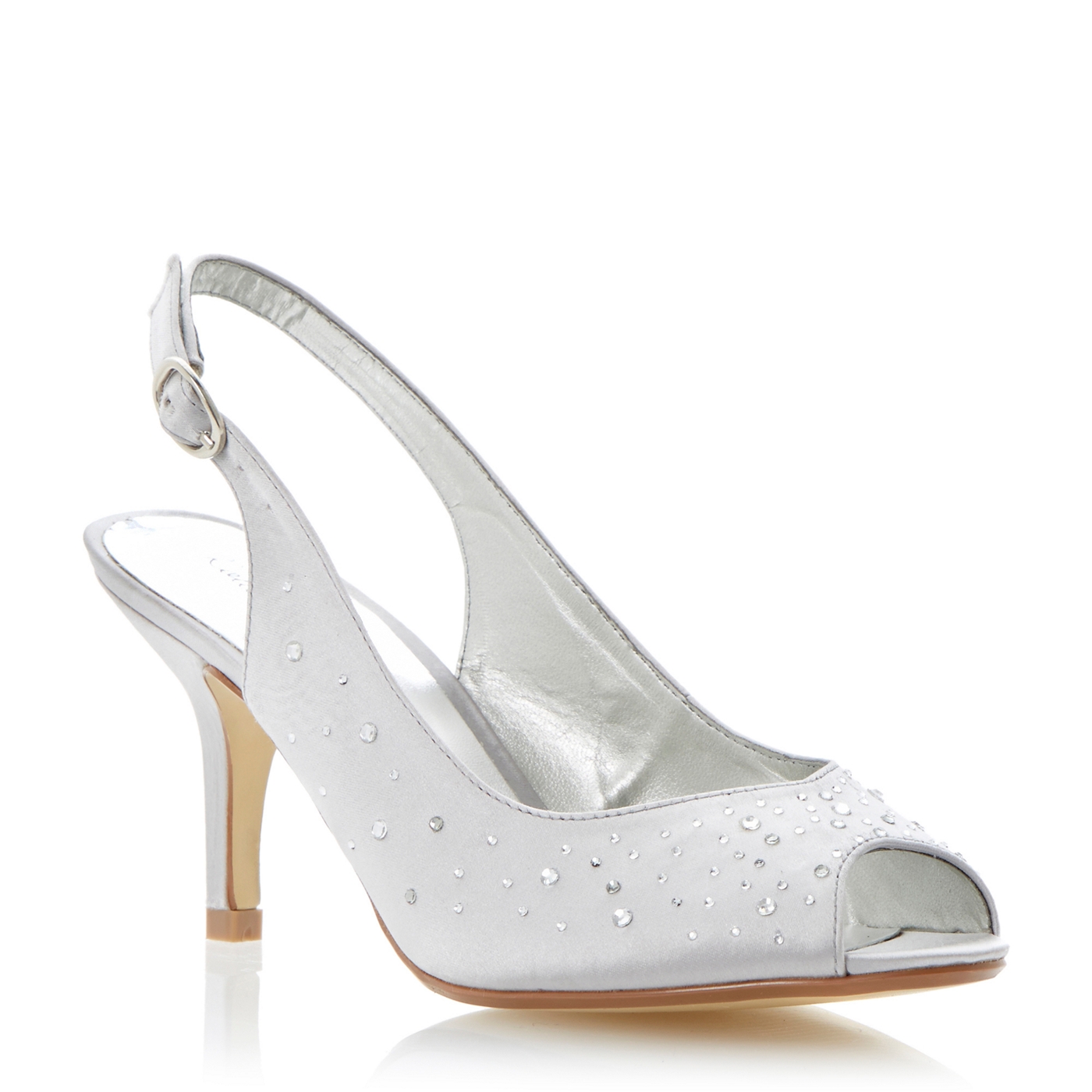 Roland Cartier Silver diamante slingback heeled court shoe