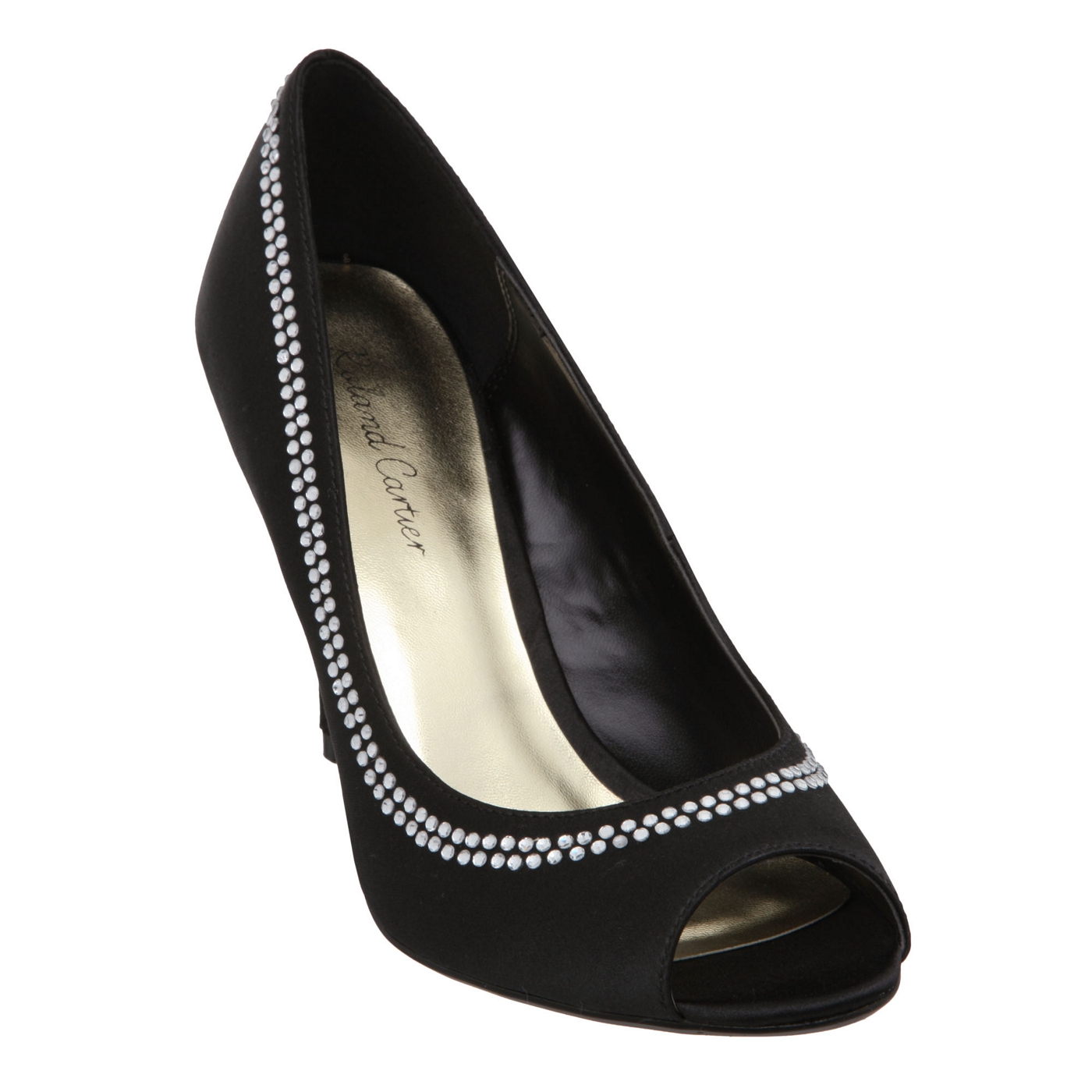 Roland Cartier Black daisy dancer diamante trim peep toe court shoe