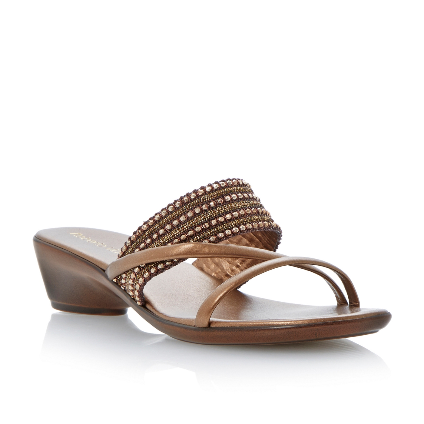 Roberto Vianni Bronze beaded strap low wedge sandal