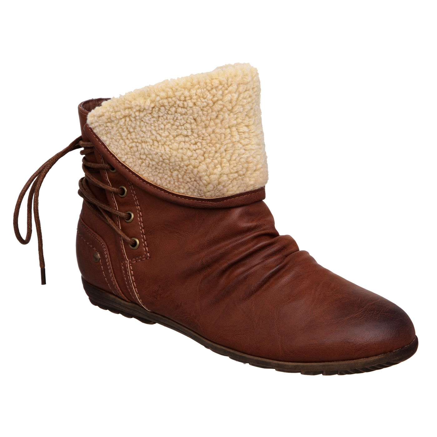 Roberto Vianni Tan pascala faux fur cuff lace up ankle boot