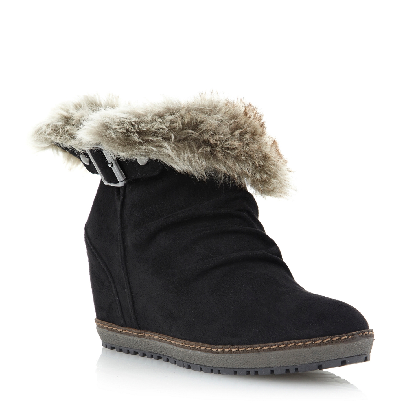 Roberto Vianni Black concealed wedge faux fur trim ankle boot