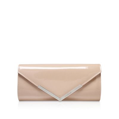 cream patent clutch bag