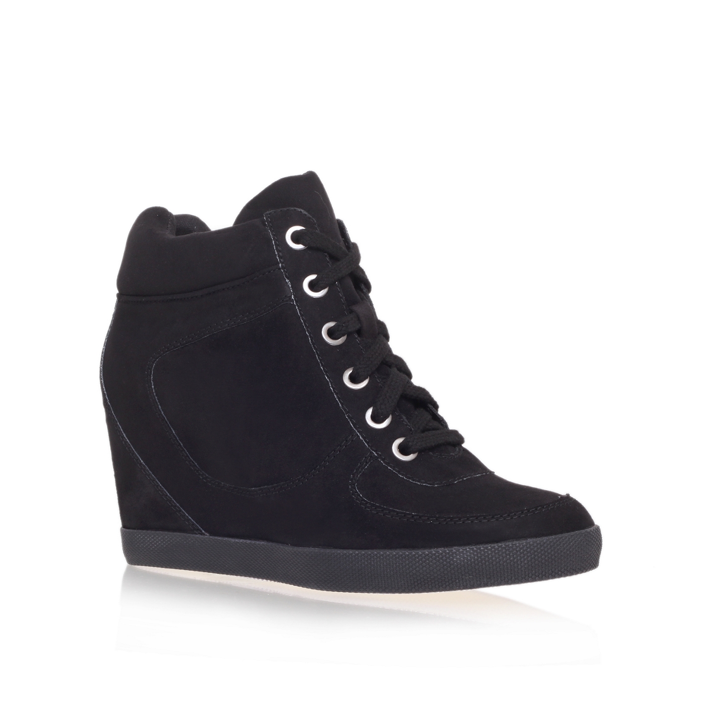 Carvela Black lady mid heel wedge trainers