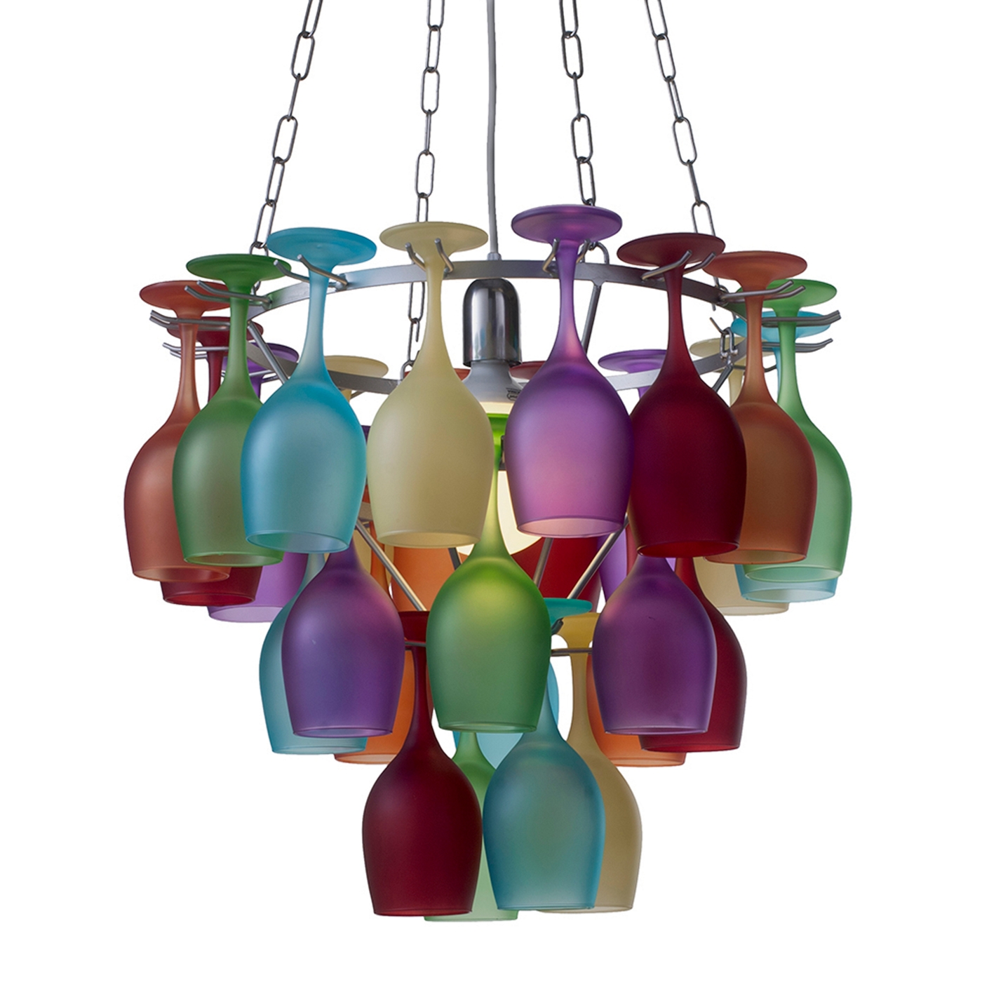 Litecraft Multi Coloured 3 Tier Wine Glass Chandelier