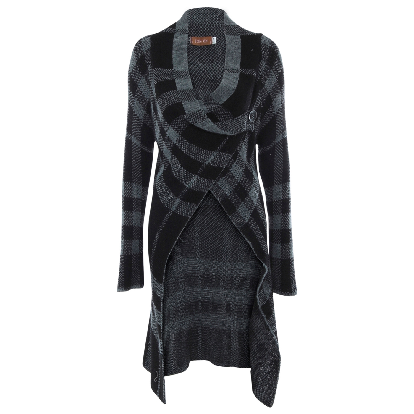 Jolie Moi Black checked wrap over cardigan