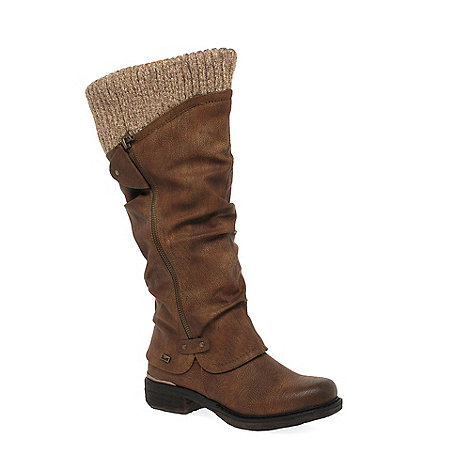 Rieker Brown 'Knit' Ladies Long Water-Resistant Boots | Debenhams