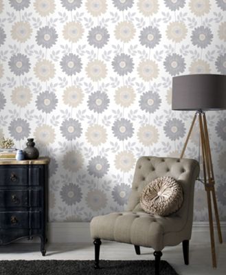 Fresco Cream Stria Floral Wallpaper | Debenhams