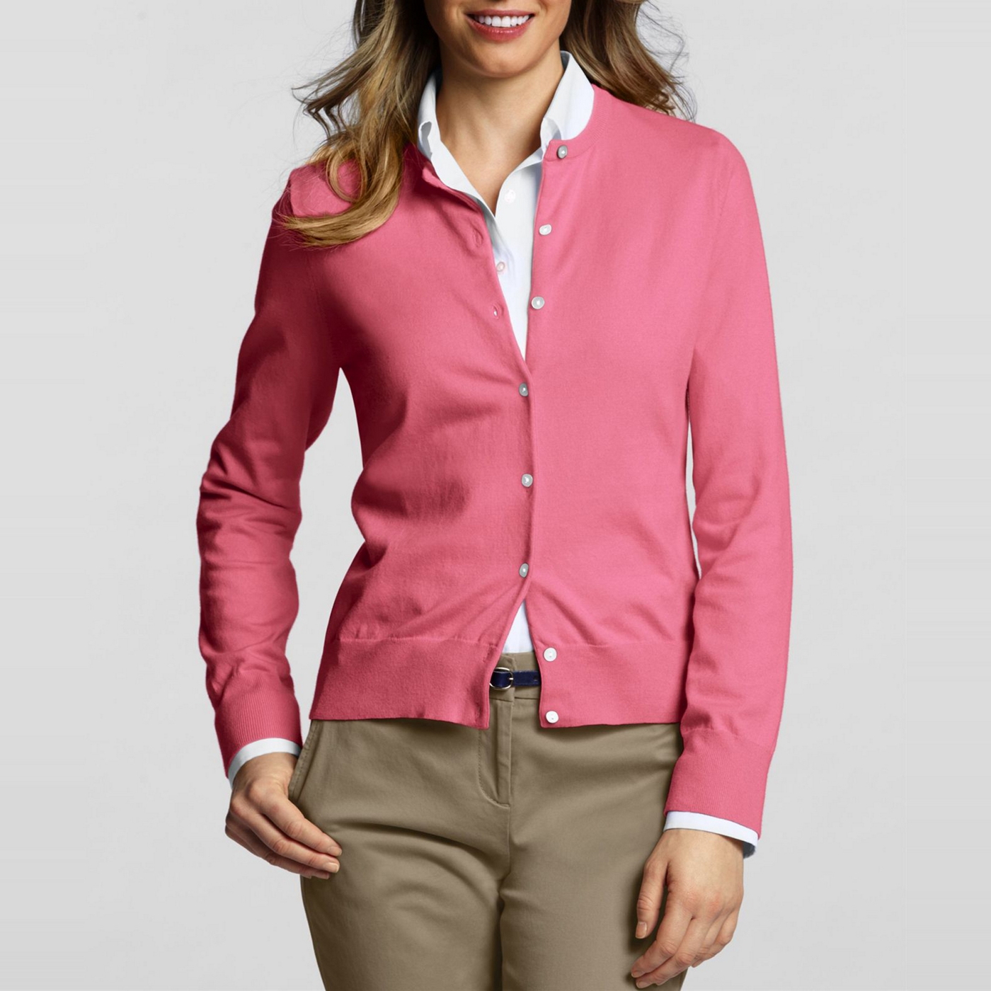 Lands End Pink Fine Gauge Cardigan