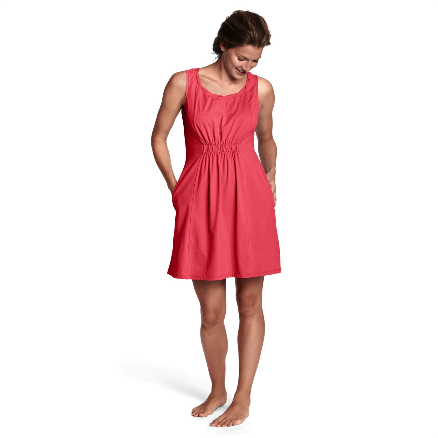 Lands End Red womens scoopneck plain cover up beach dress