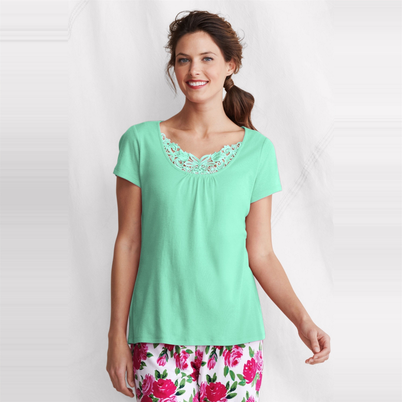 Lands End Green womens gathered rib sleep top