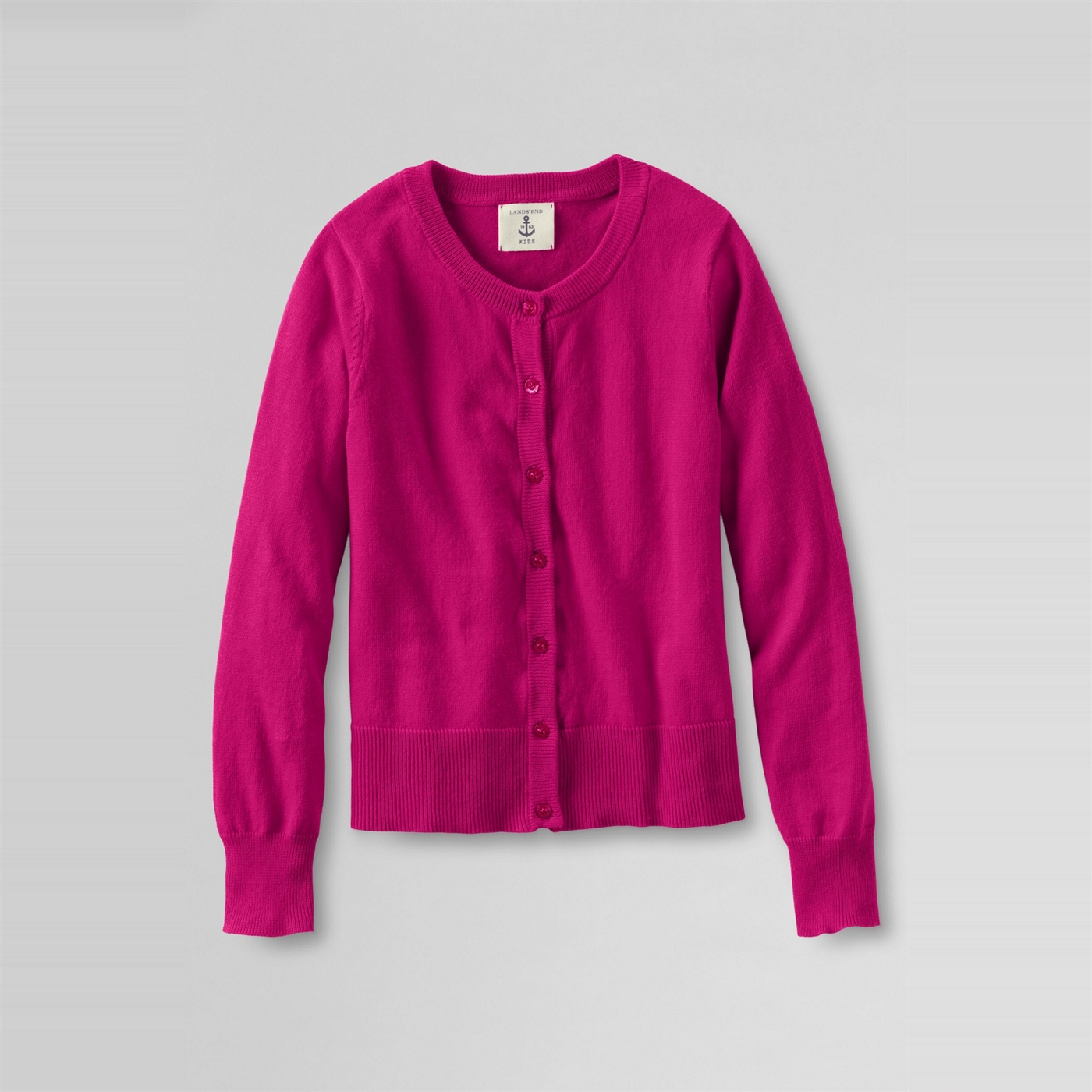 Lands End Pink little girls plain crewneck cardigan