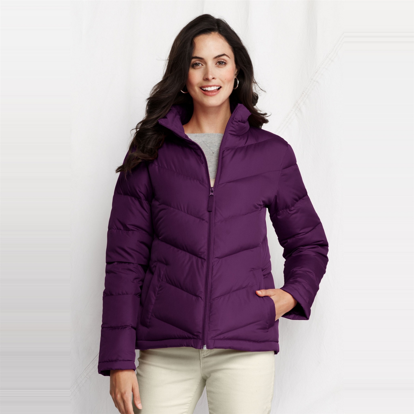 Lands End womens chevron quilt down jacket