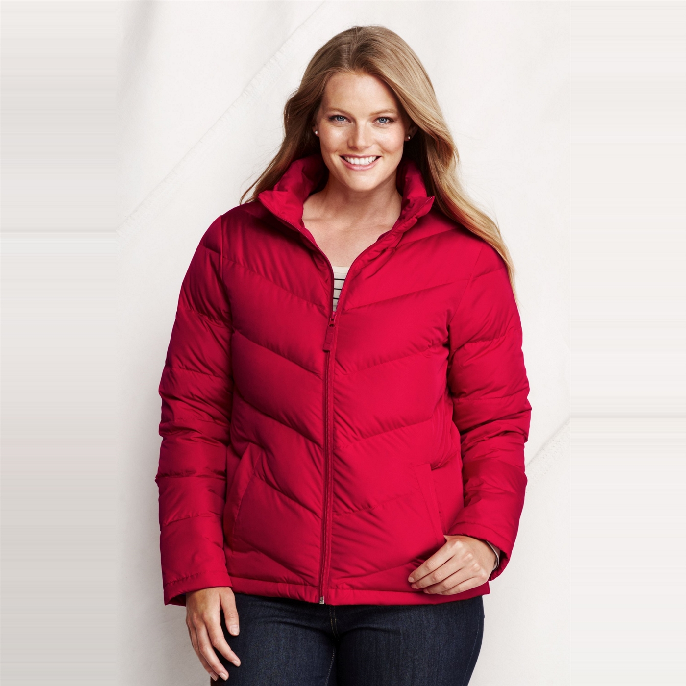 Lands End Red womens plus chevron quilt down jacket