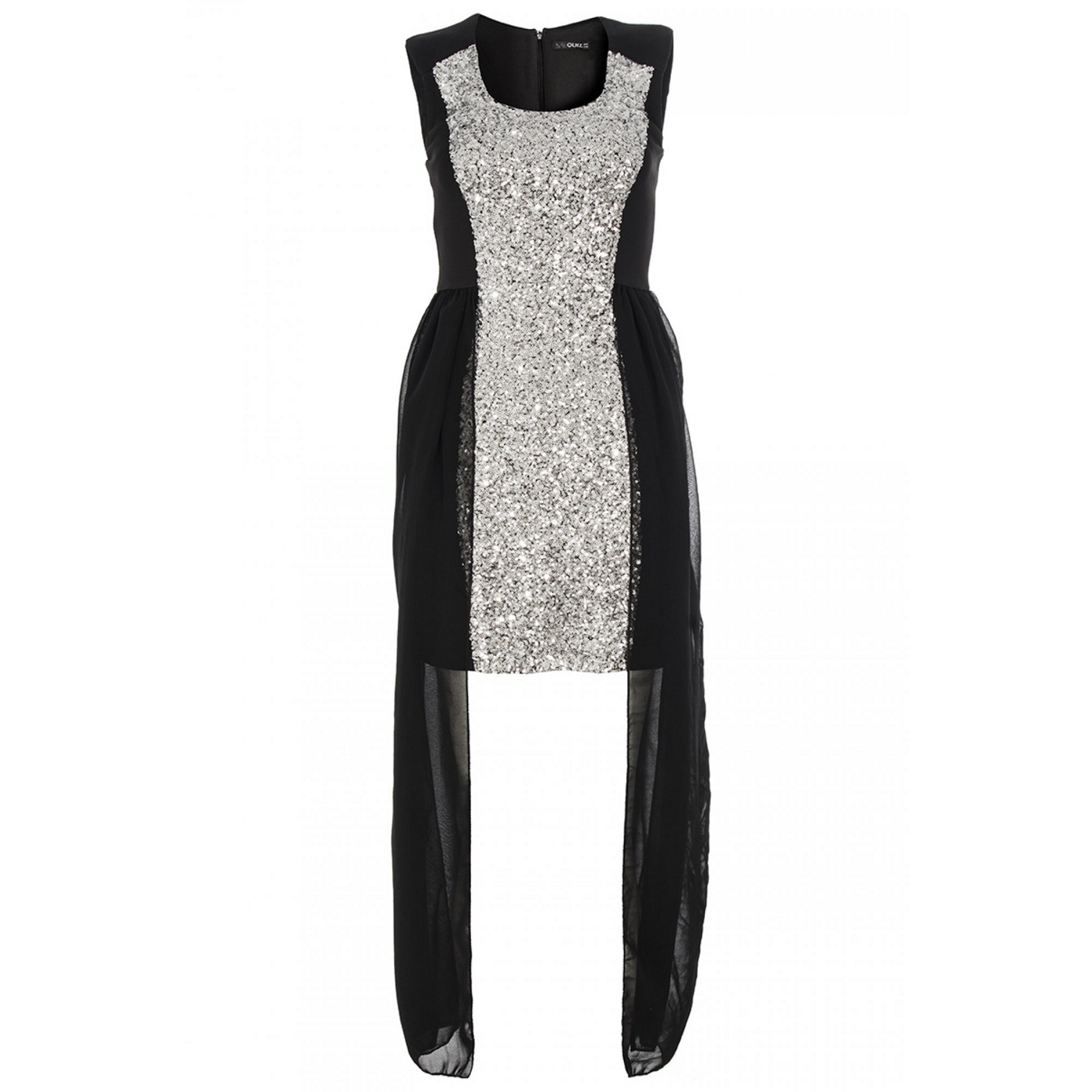 Quiz Black And Silver Sequin Drape Dress