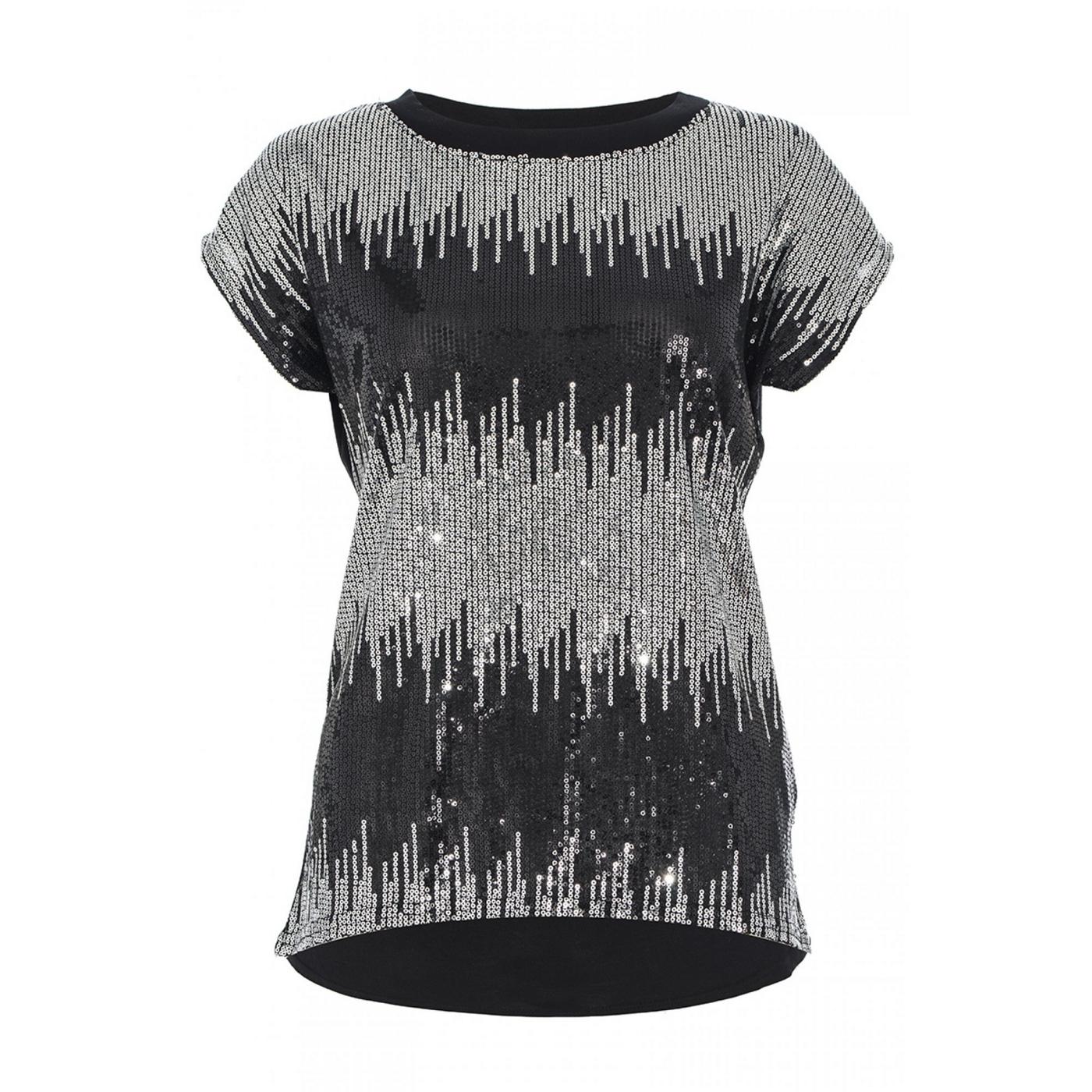 Quiz Black And Silver Sequin Top