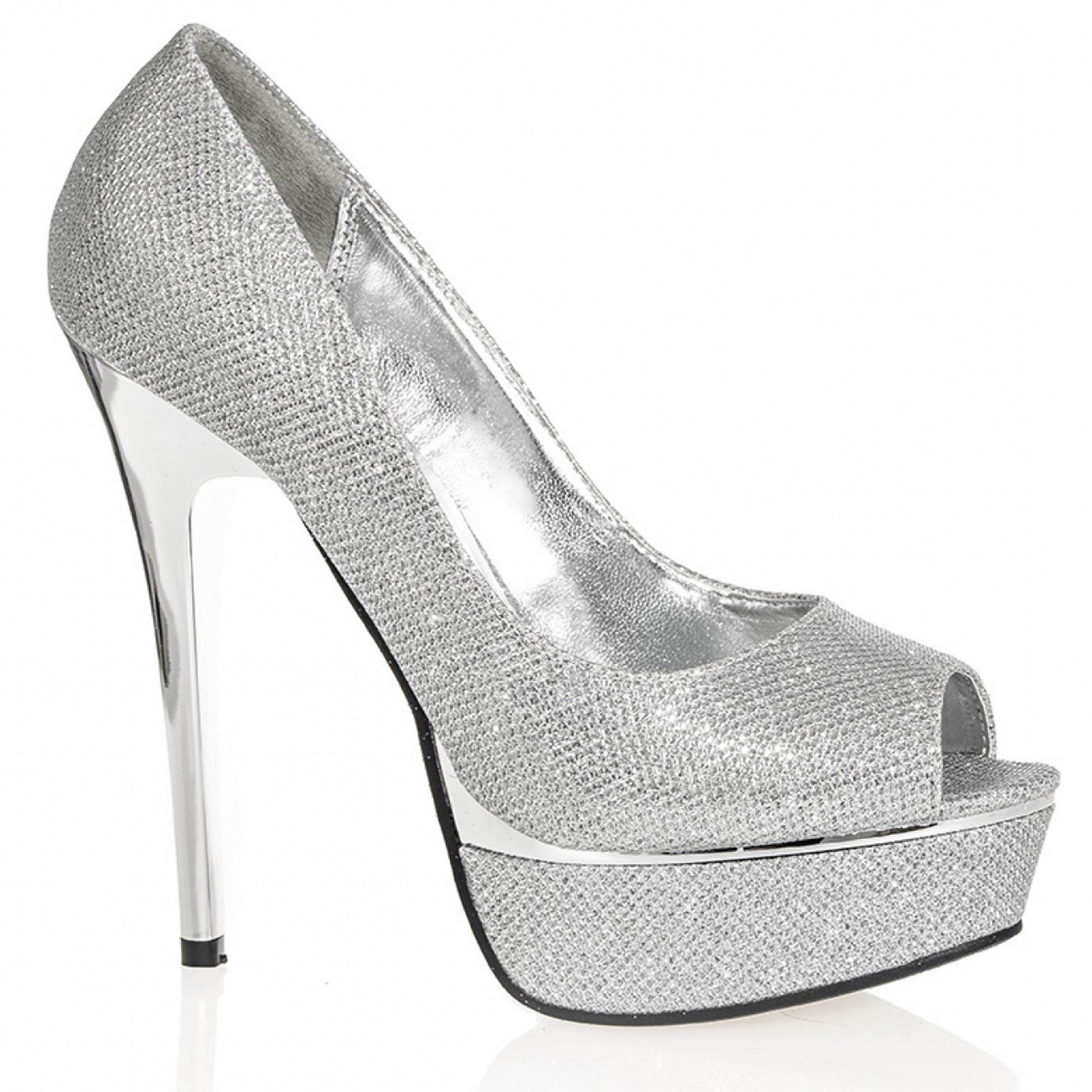 Quiz Silver Shimmer Peep Toe Platforms