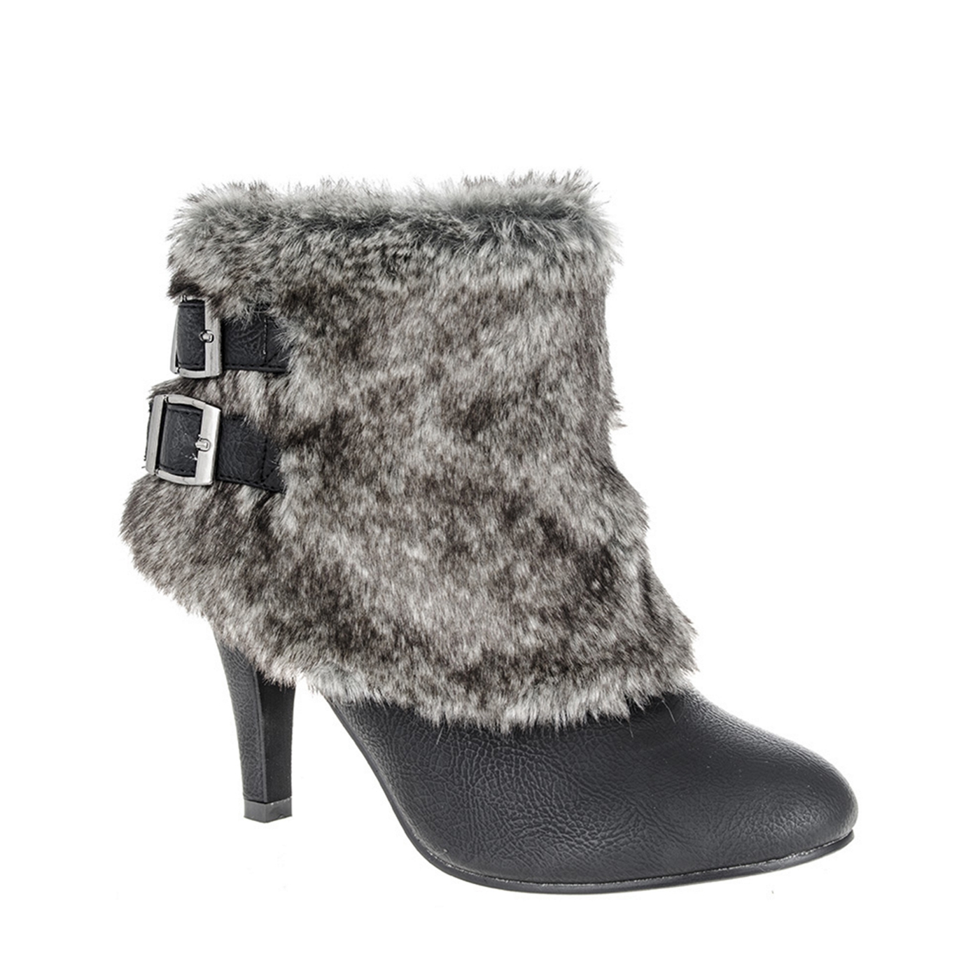 Quiz Black Faux Fur Top Ankle Boots